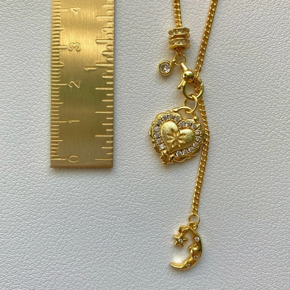 Gold Heart and Moon Pendant Necklace